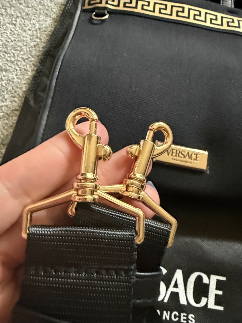 Versace Fragrances Black Bag with Gold Greek Key Trim - Picture 5 of 8